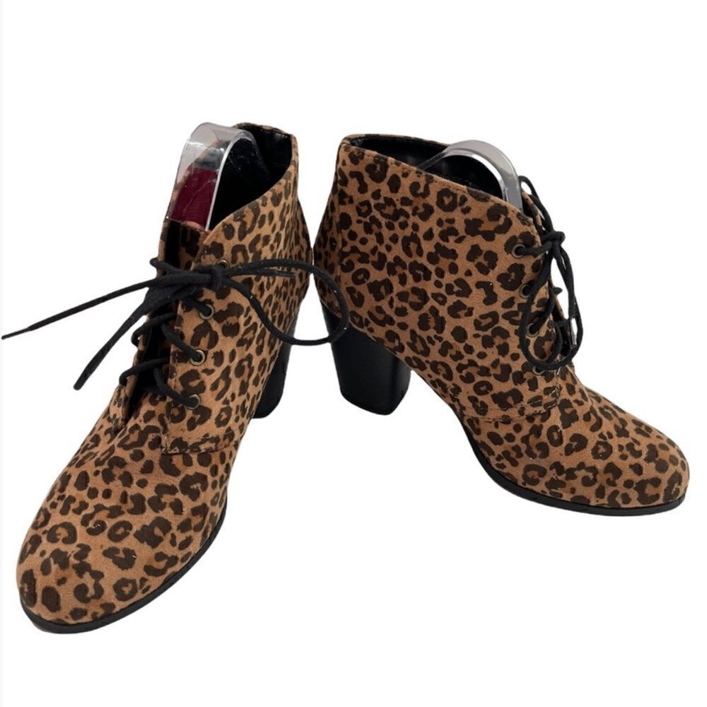 Y Not? Oana Leopard Print Tie Up Bootie Heels